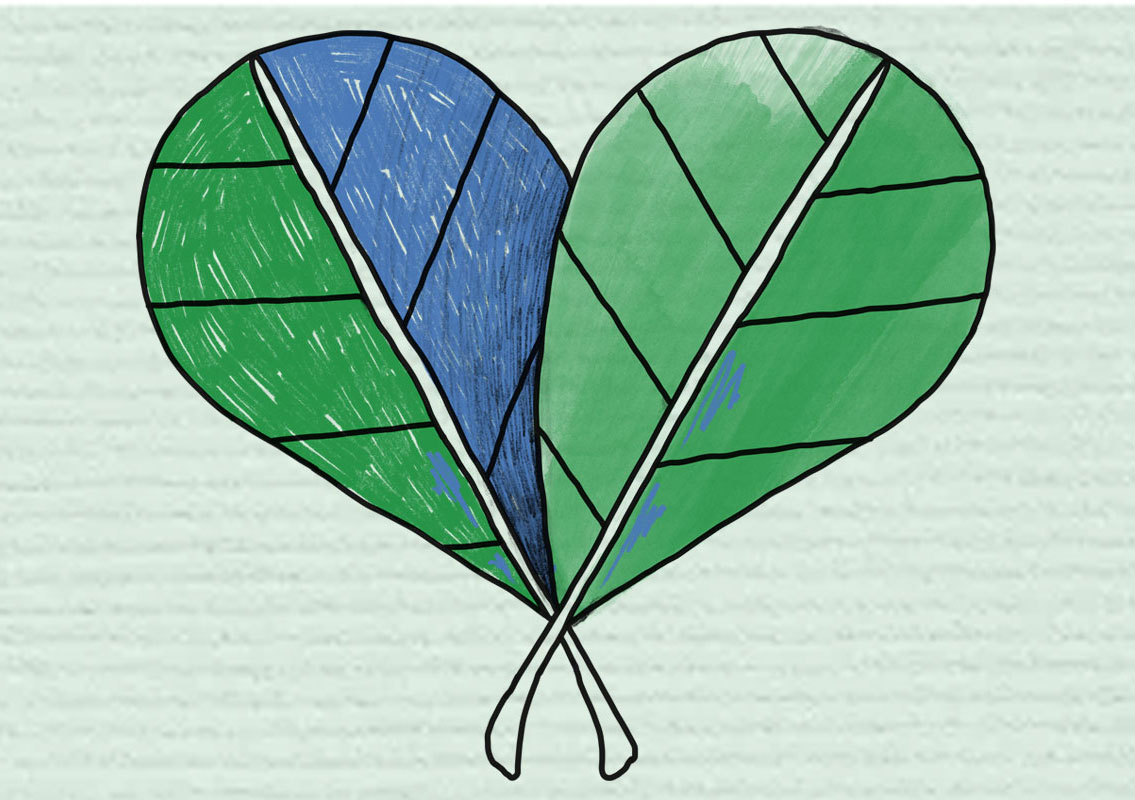 Ein Herz das aus zwei Blättern gebildet wird.
