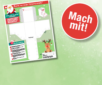 Abbildung einzelner Seiten Bastelbogens und Störer "Mach mit"