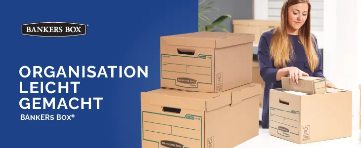 Bankers Box Archivboxen für einfache Büroorganisation.
