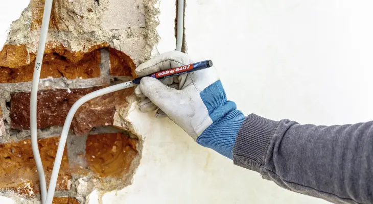 Der edding 8407 im Einsatz auf der Baustelle