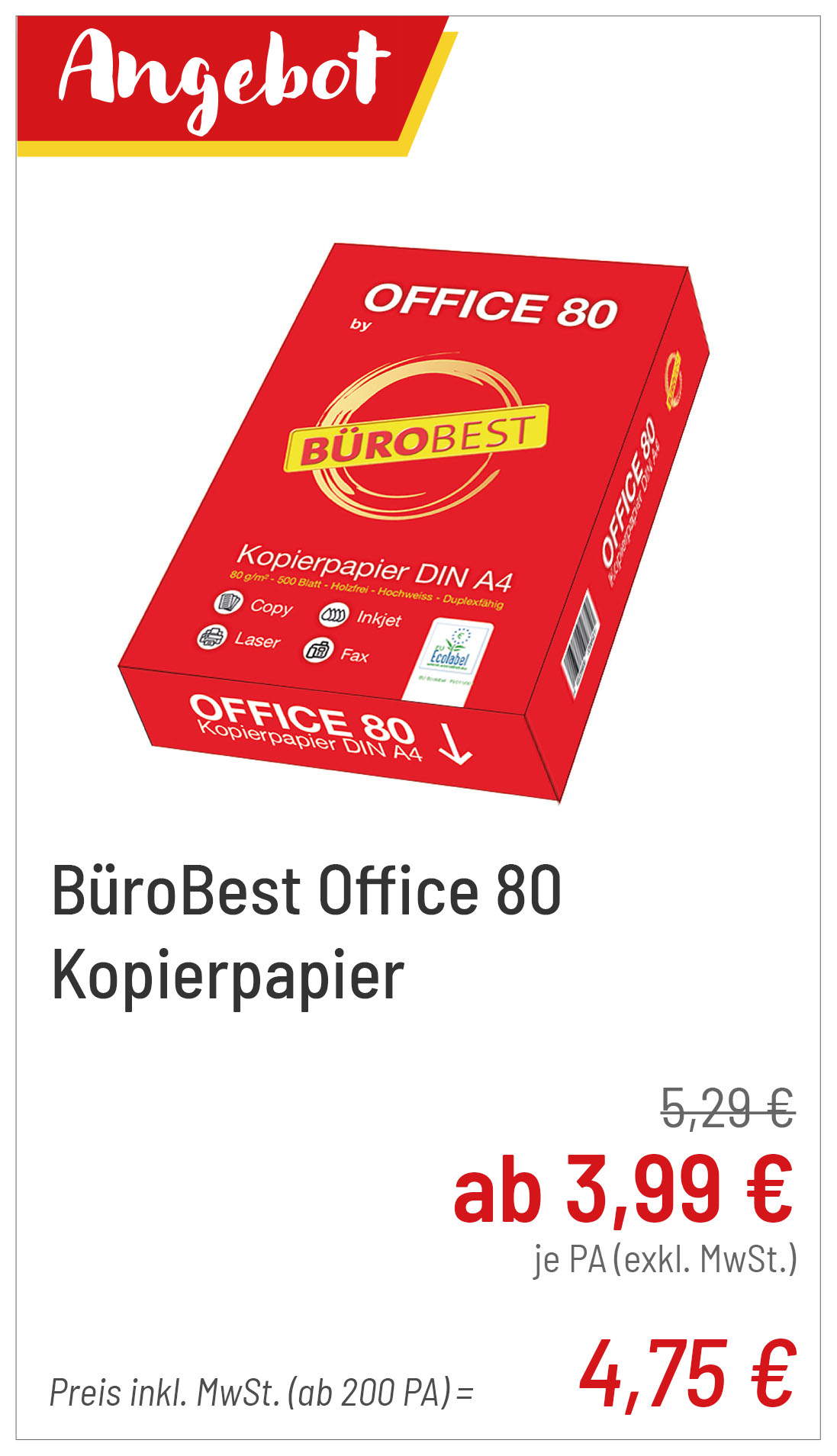 BüroBest Kopierpapier ab 4,75 € je PA.