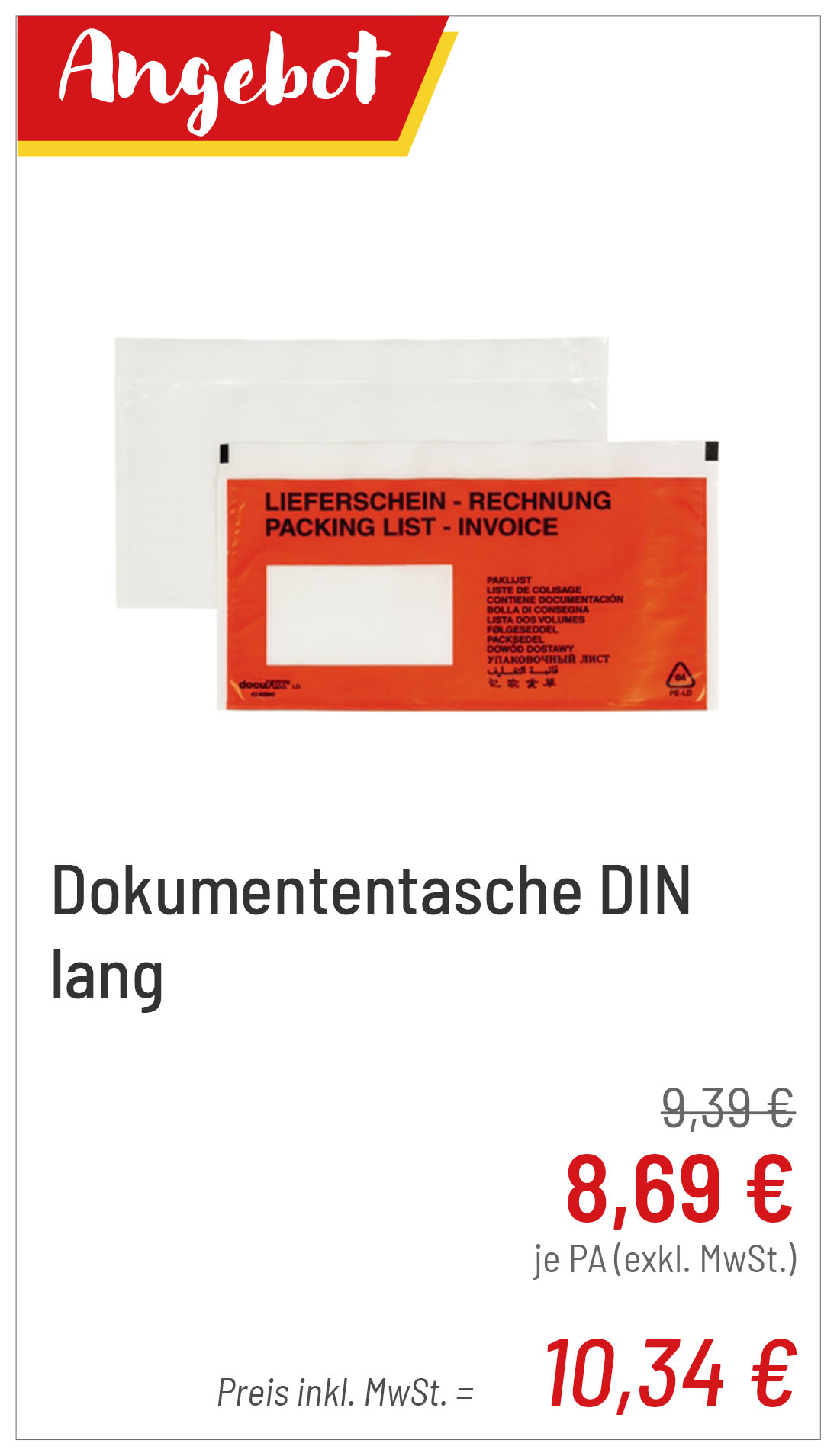 Dokumententasche DIN lang für 10,34 €