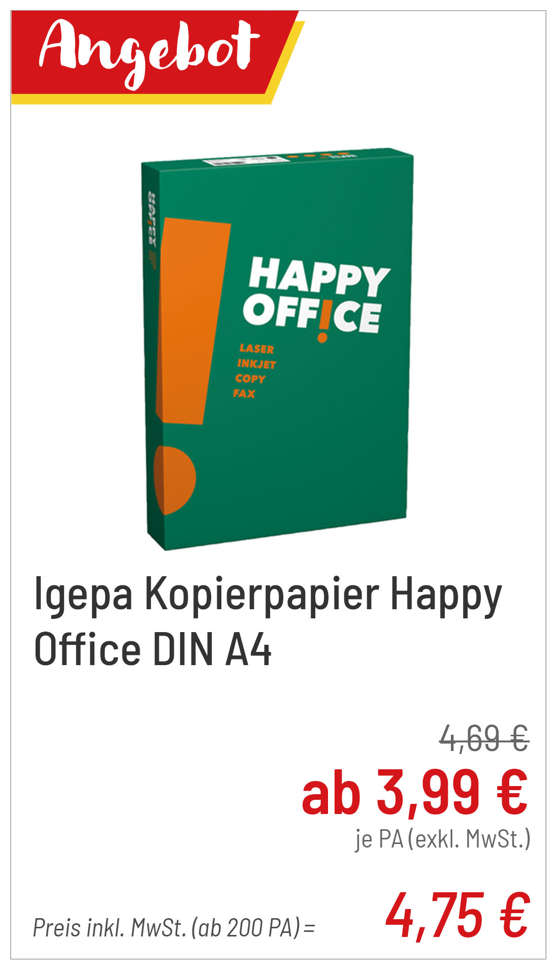 Igepa Kopierpapier Happy Office DIN A4 ab 4,19€ je PA