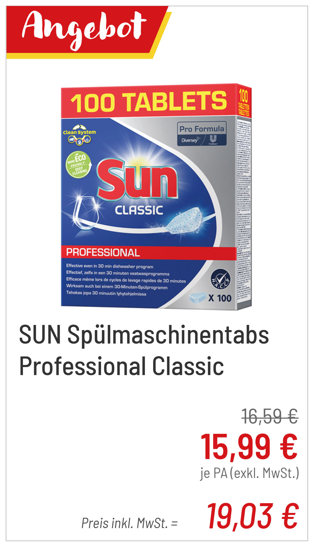 SUN Spülmaschinentabs Professional Classic für 19,03 €