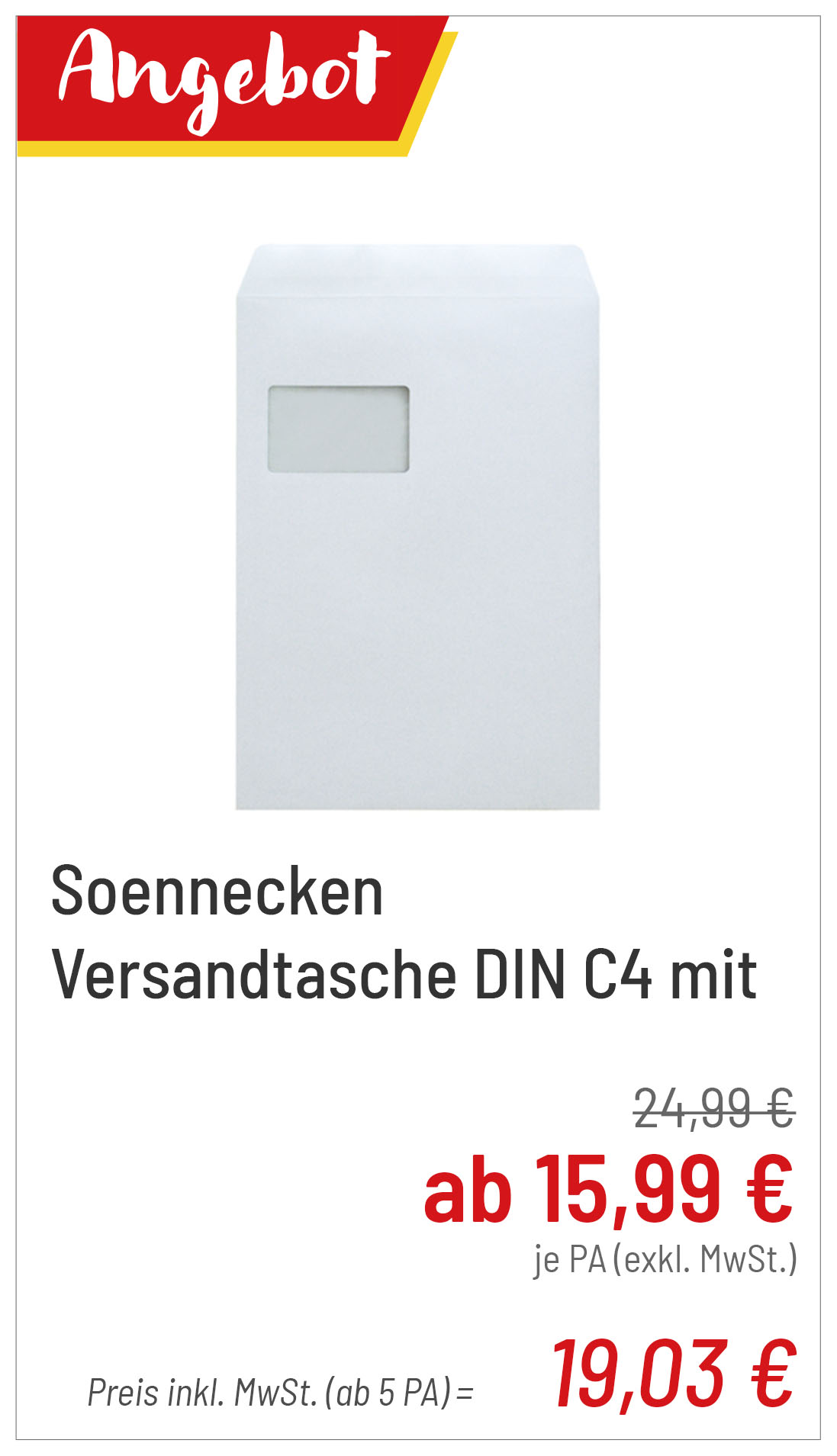 Soennecken Versandtasche DIN C4 mit Fenster 250 St./Pack ab 19,03 €