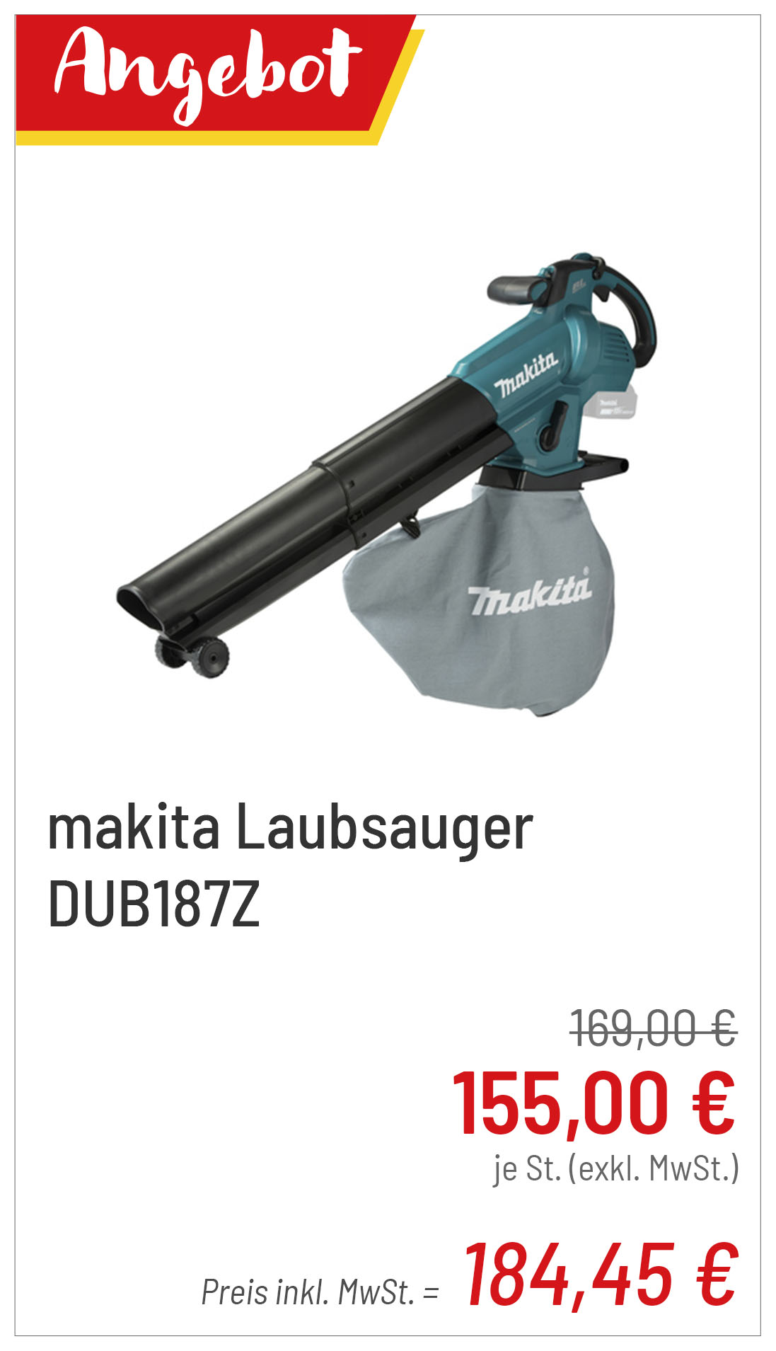makita Laubsauger DUB187Z für 184,45 €