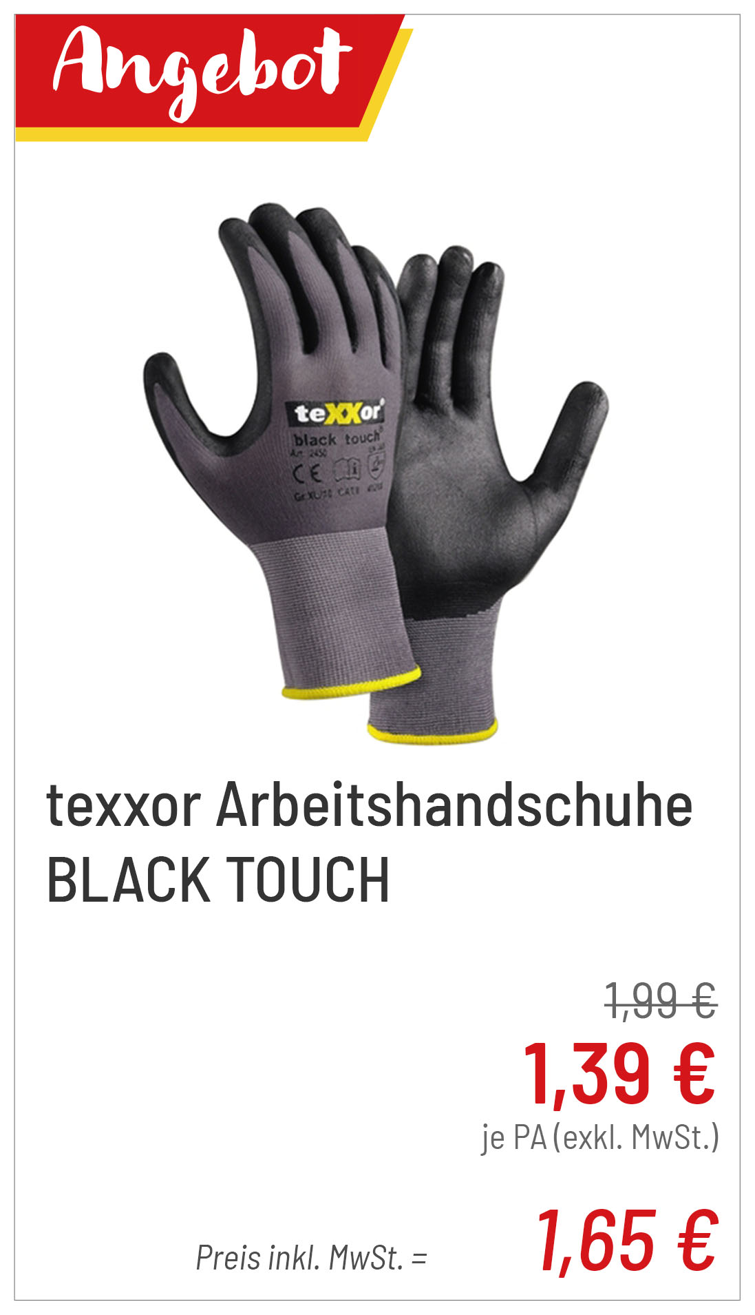 texxor Arbeitshandschuhe BLACK TOUCH für 1,65 €