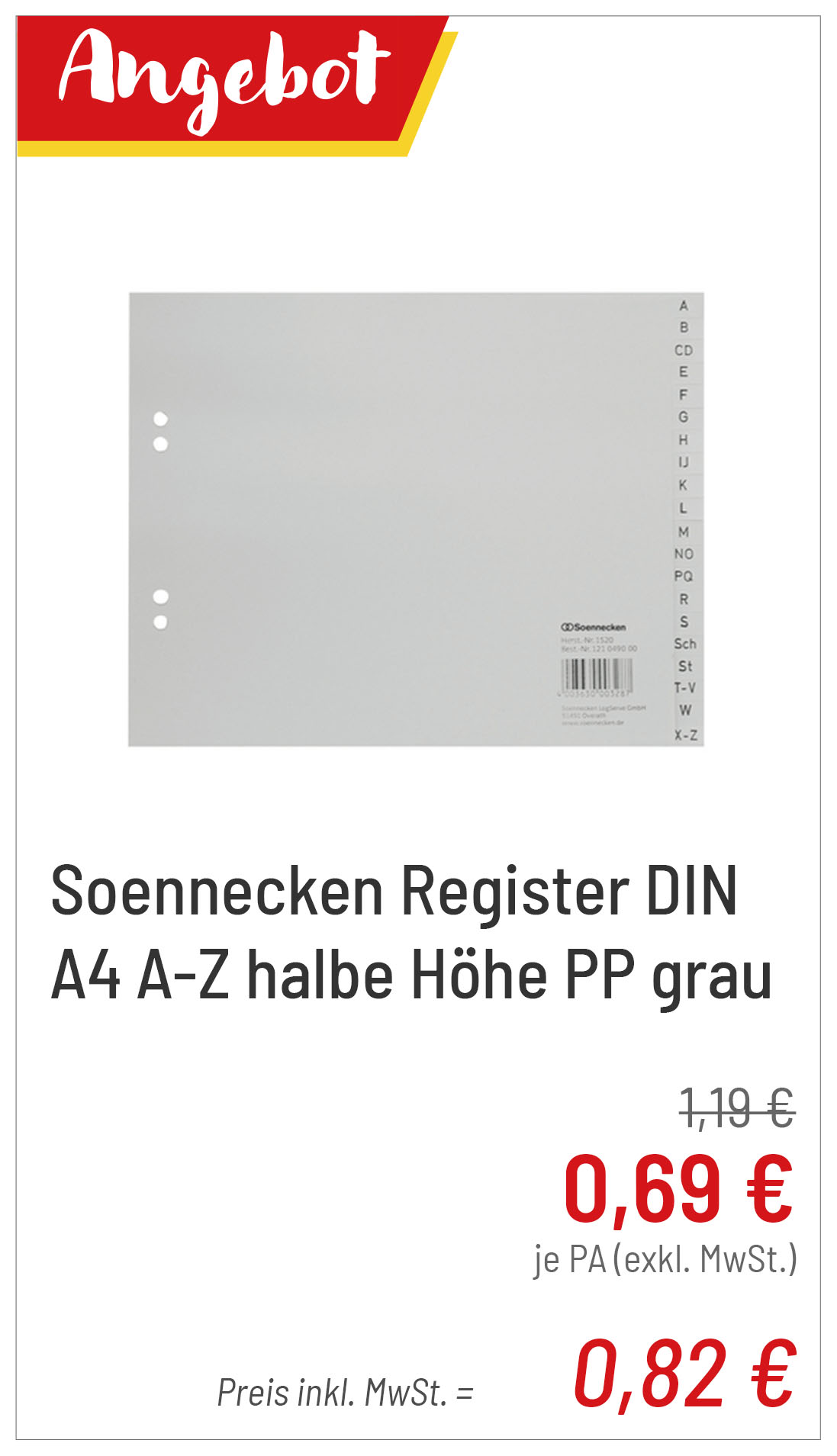 Soennecken Register DIN A4 A-Z halbe Höhe PP grau für 0,82€