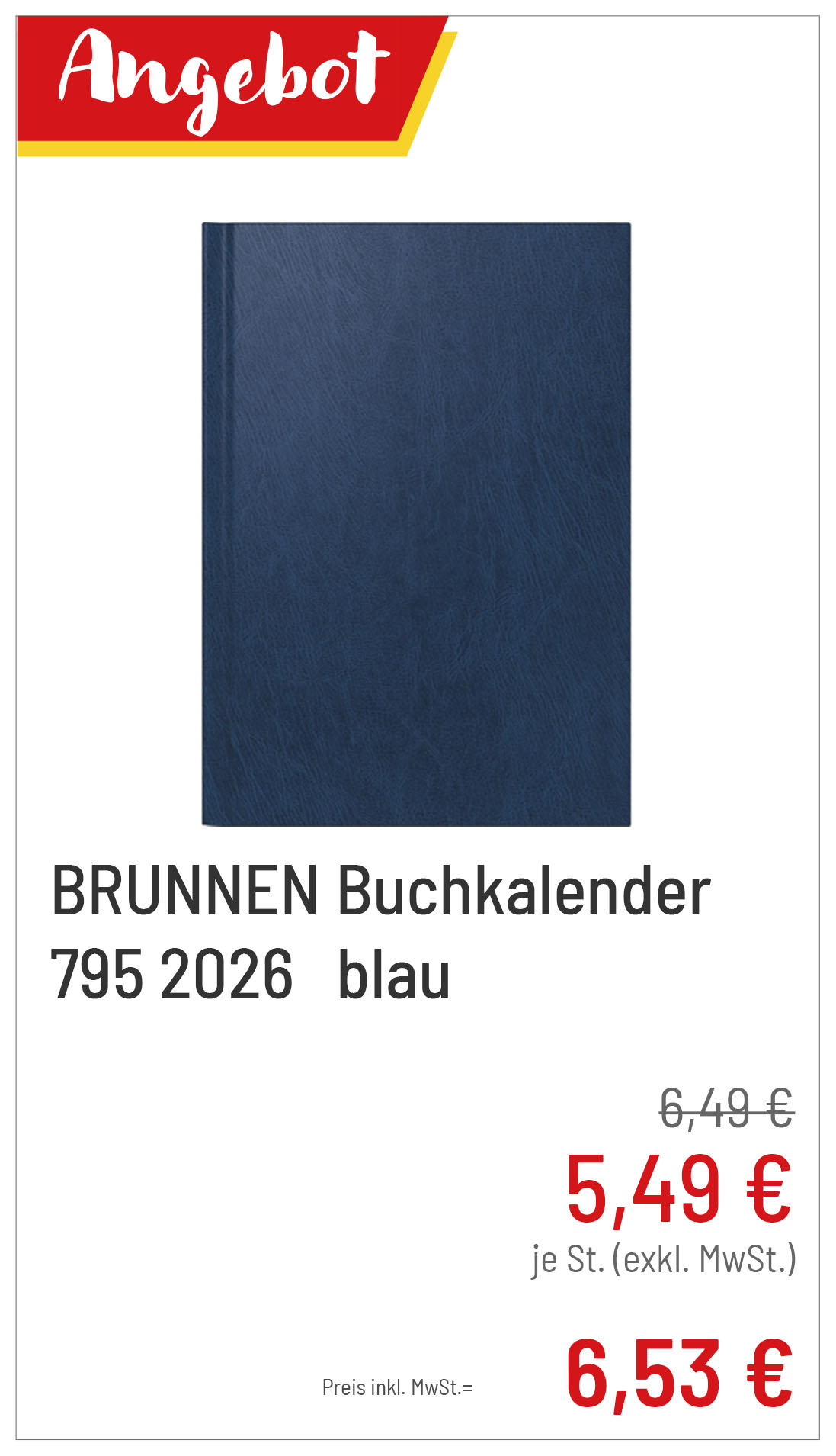 BRUNNEN Buchkalender 795 2026 blau für 6,53 €
