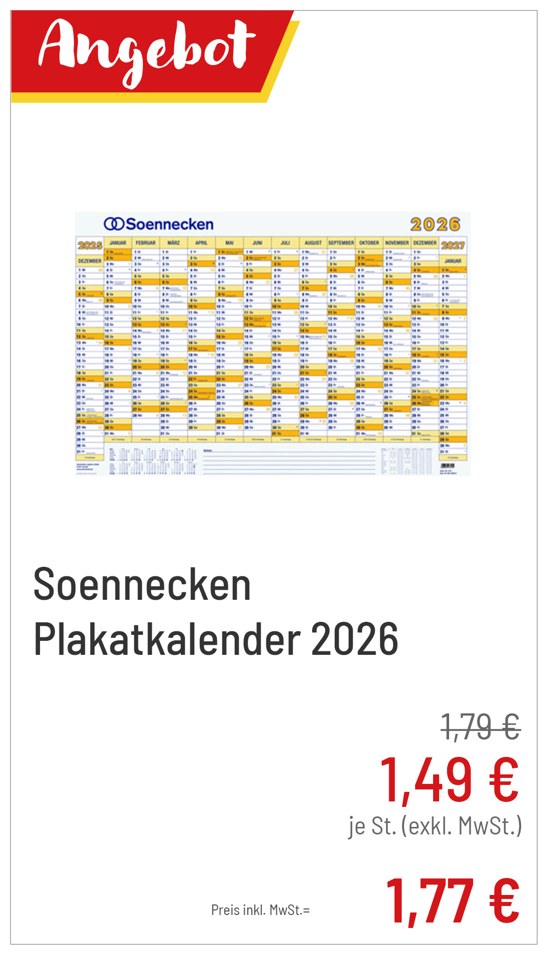 Soennecken Plakatkalender 2026 Karton für 1,77€
