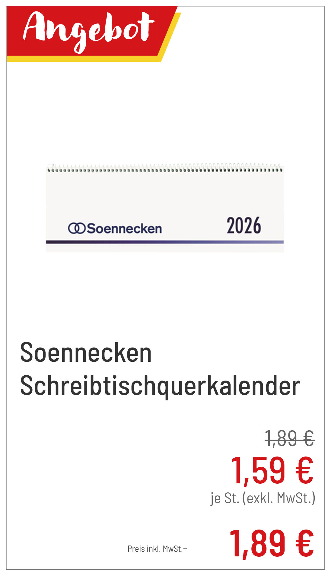 Soennecken Schreibtischquerkalender 2026 für 1,89 €