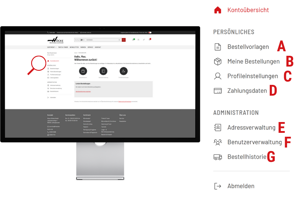 Das Benutzerprofil mit Markierungen