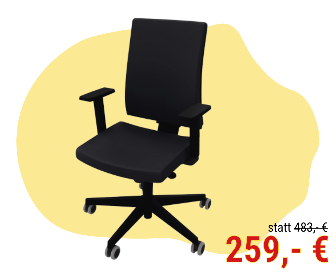 Ein schwarzer Bürodrehstuhl mit Armlehnen