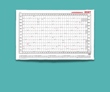 Plakatkalender vor türkisen Hintergrund.
