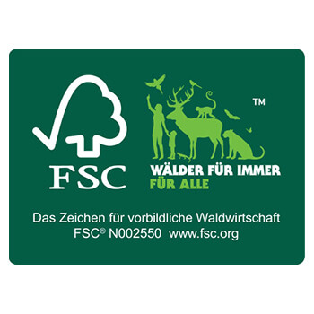 Logo und Grafik des Umweltzeichens FSC. 