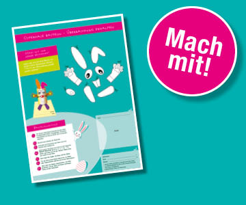 Abbildung einzelner Seiten Bastelbogens und Störer "Mach mit"