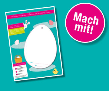 Abbildung einzelner Seiten Bastelbogens und Störer "Mach mit"