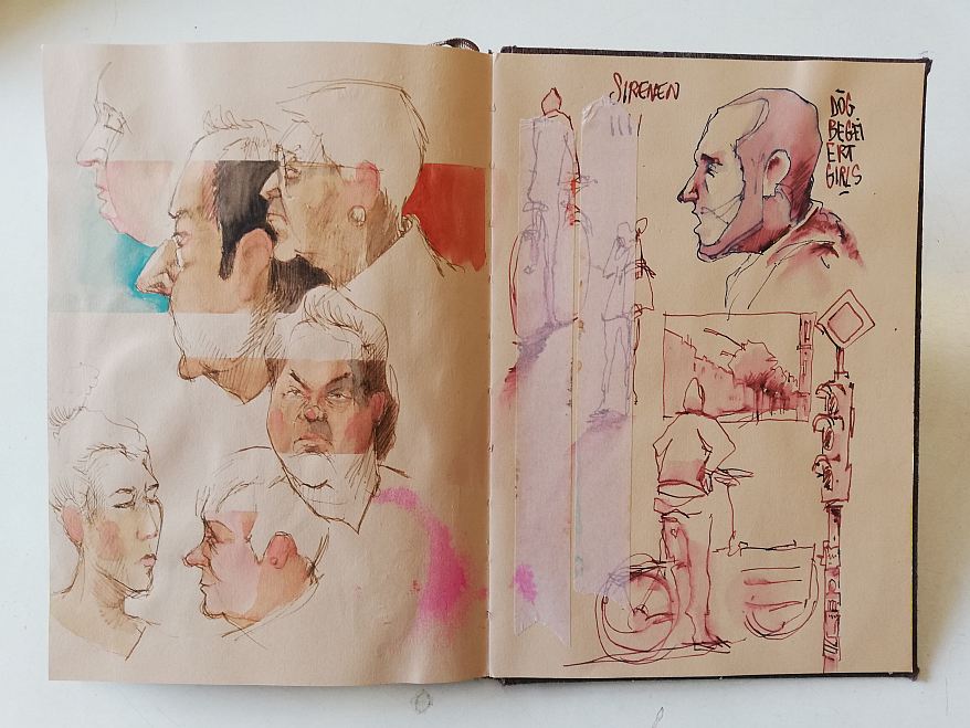 Skizzenbuch mit Porträts und Szenen aus dem Stadtalltag