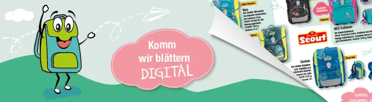 Grafik zum Thema Schulranzen mit Hinweis auf einen Blätterkatalog