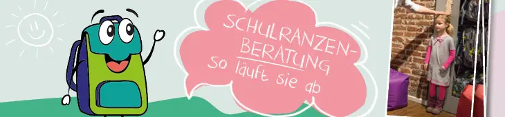 Grafik zum Thema Schulranzen mit dem Text "Schulranzenberatung – So läuft sie ab"