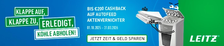 Eine Cashback Aktion von Leitz zu Aktenvernichtern.