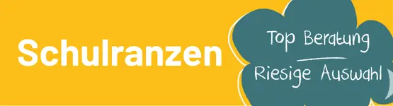 Gelber Button mit Text "Schulranzen, Top Beratung, Riesige Auswahl"