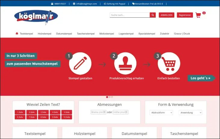 Screenshot des Bücher Onlineshops der Fa. Köglmayr
