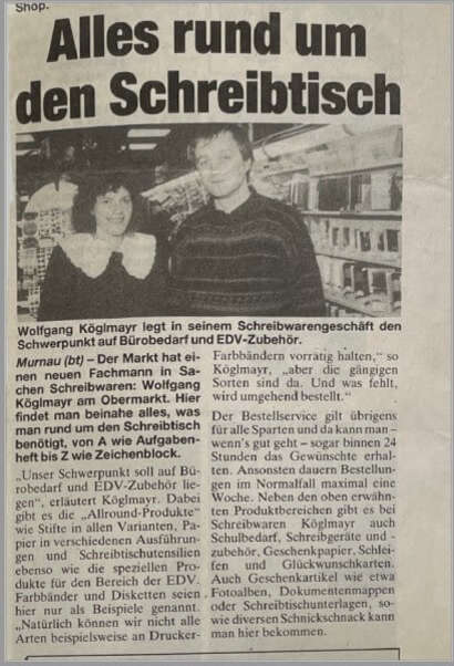 Zeitungsartikel über die Eröffnung von Köglmayr in Murnau.