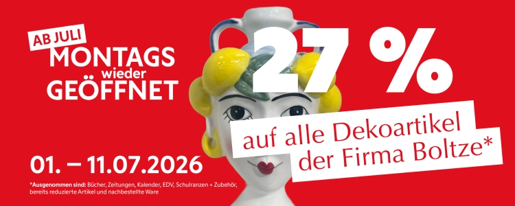 Banner zur Öffnung Montags mit Rabattbewerbung