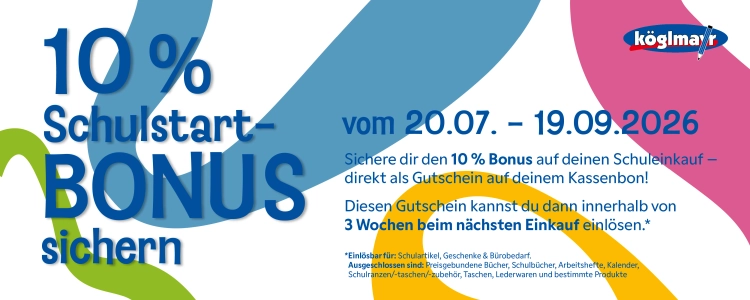 Banner mit Bewerbung von 10% Schulstart-Bonus. 