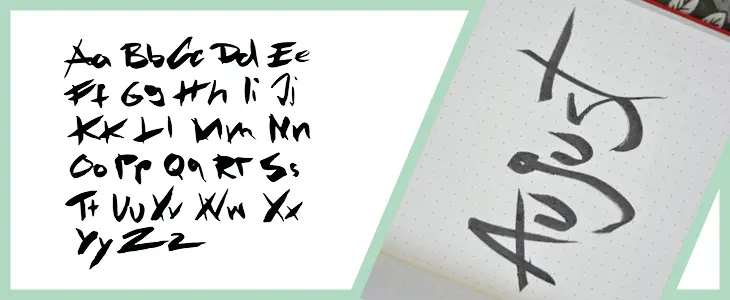 Grafik eines wilde Handletteringalphabets.