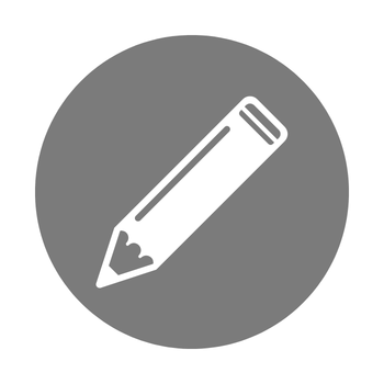 Grauer Button mit weiter Illustration eines Stifts + LINK auf entsprechende Seite