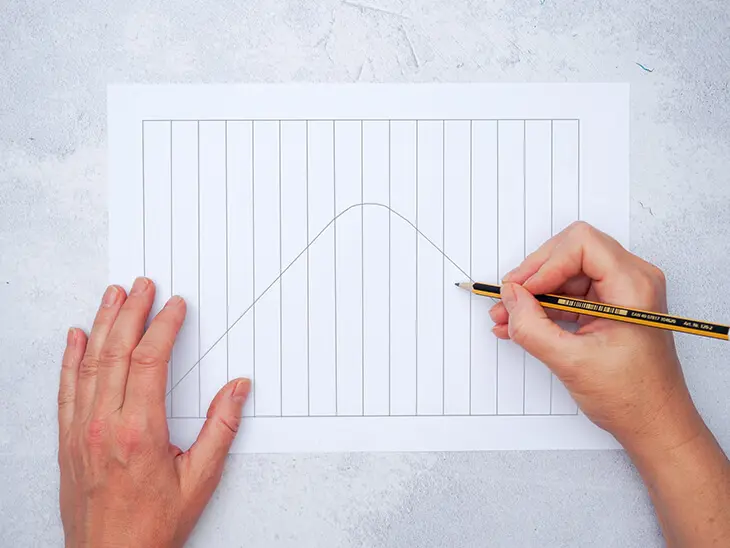 Jemand zeichnet mit einem STAEDTLER Bleistift eine Welle auf ein Streifenmuster. Foto Johanna Rundel