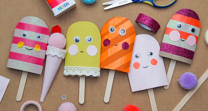 Mit Materialien von HEYDA und KNORR prandell gebastelte Eis am Stiel. Foto: Johanna Rundel