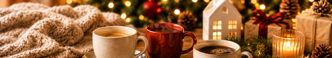 Weihnachtliche Kaffeepause mit Heißgetränken und Gebäck