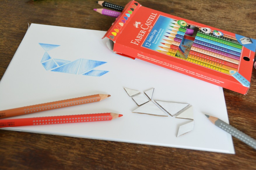 Tangram-Tierfigur, ausgemalt mit Buntstiften von Faber-Castell