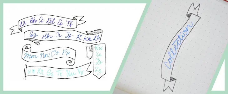 Grafik mit verschiedenen gezeichneten Bannern und Handlettering-ABC.