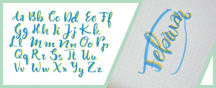 Grafik eines blauen Brushlettering-Alphabets