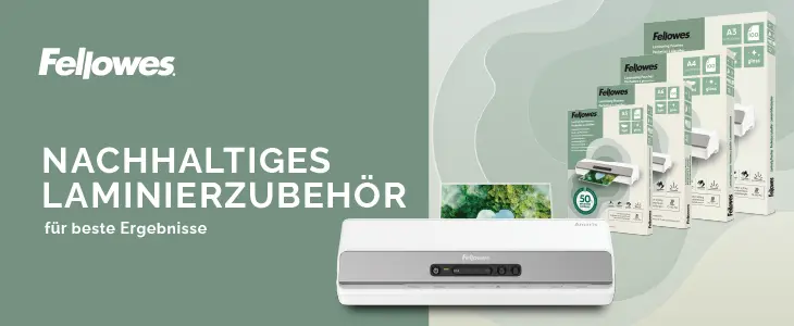 Fellowes Laminiergerät mit nachhaltigen Laminierfolien.