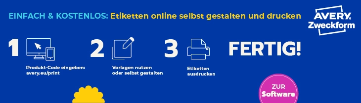 Die Etikett Gestaltungswebsite von Avery Zweckform.