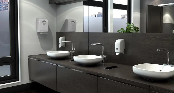 Ein Waschraum mit Kimberly Clark Produkten