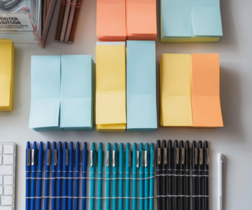 Große Mengen Bürobedarf auf einem Tisch