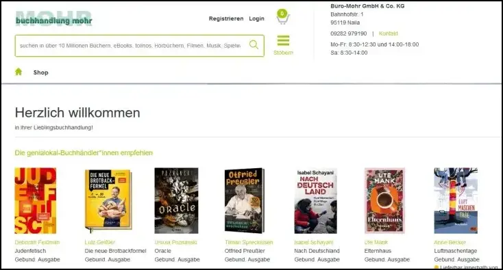 Screenshot Startseite Bücher-Onlineshop Mohr in Naila