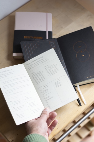Offenes Bullet Journal mit Anleitung zur Nutzung