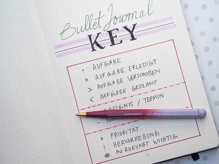 Bunt gestaltete Key-Seite in BuJo von LEUCHTTURM1917: Foto: Johanna Rundel