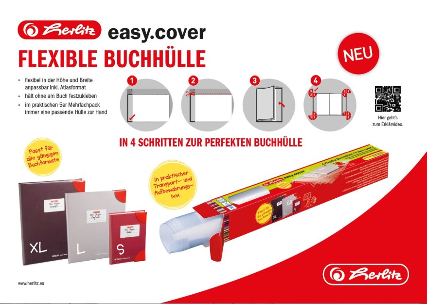 Flexible Buchhülle von Herlitz mit Anleitung zur Anwendung