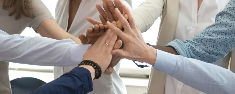 Mehrere Hände schlagen ein und geben sich ein High Five.