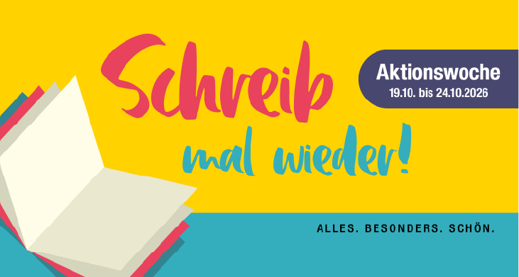Aktionsbanner "Schreib mal wieder". zur Woche des Schreibens bei Ortloff in Köln vom 19.-24.10.2026