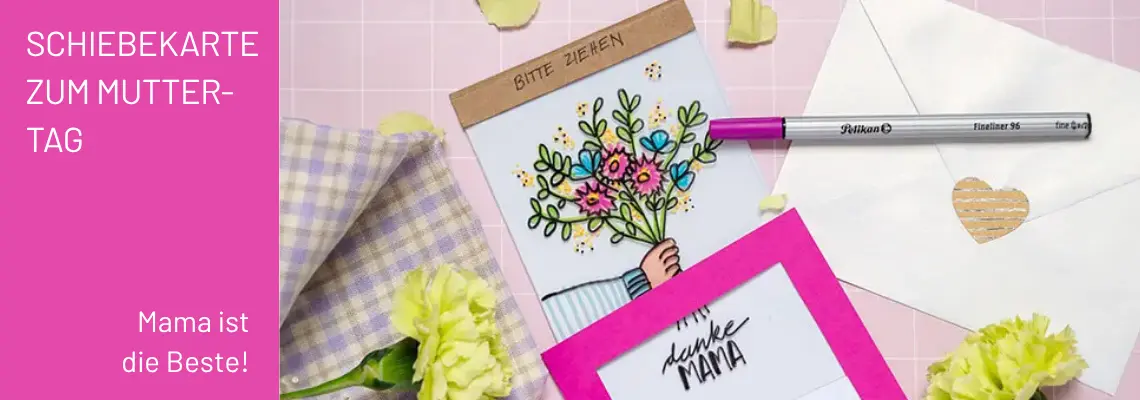 Bunte gemalter Blumenstrauß auf Transparentpapier, Pelikan Fineliner und Briefumschlag daneben