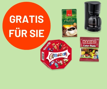 Gratisprodukte vor grünem Hintergrund.